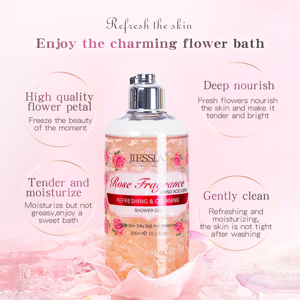 Jiessia OEM wholesale natural flower petal brightening whitening perfume body wash shower gel