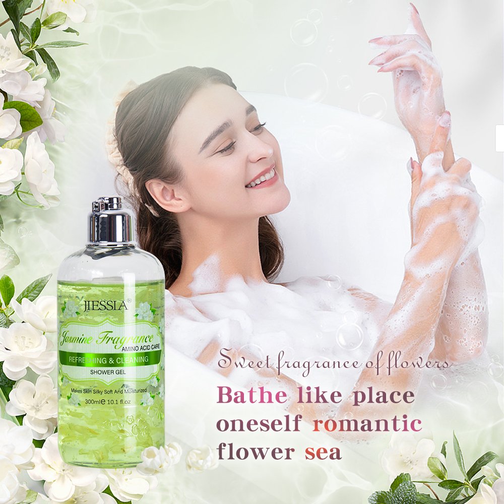 Jiessia OEM wholesale natural flower petal brightening whitening perfume body wash shower gel