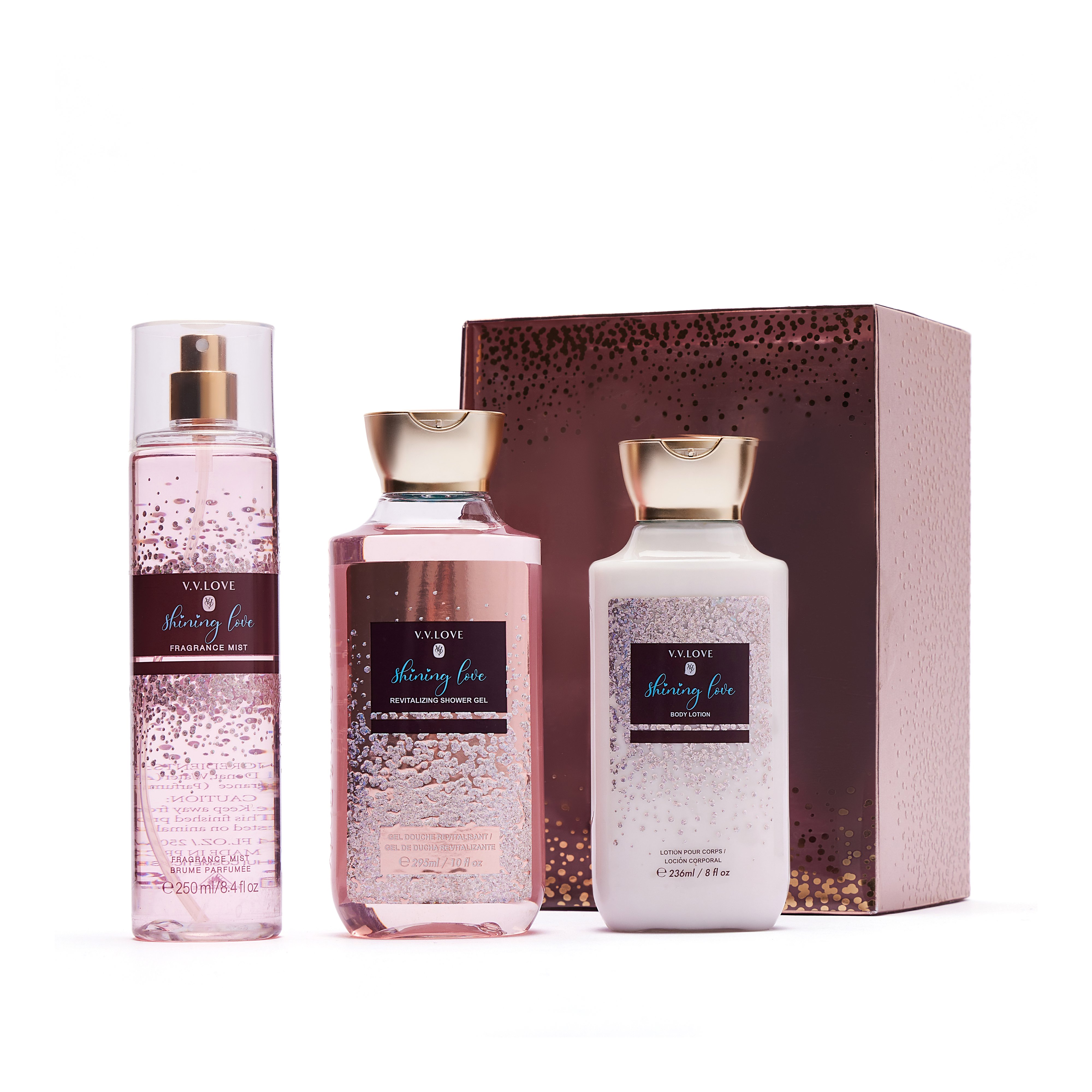 Promotional Bath SPA Promotional Gift Set 250ml Body Spray 236ml Body Lotion 295ml Shower Gel For Women
