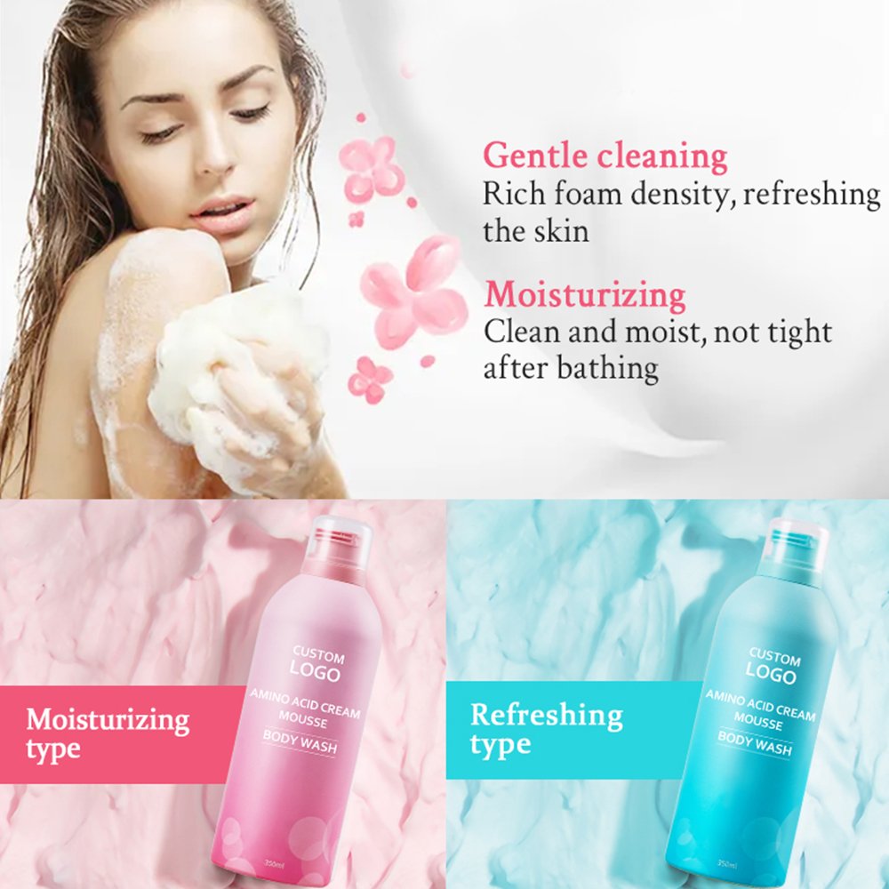 Private Label OEM Moisture Soothing Deep Cleansing Whitening Refreshing Amino Acid Bath Body Wash Foam Mousse Bubble Shower Gel