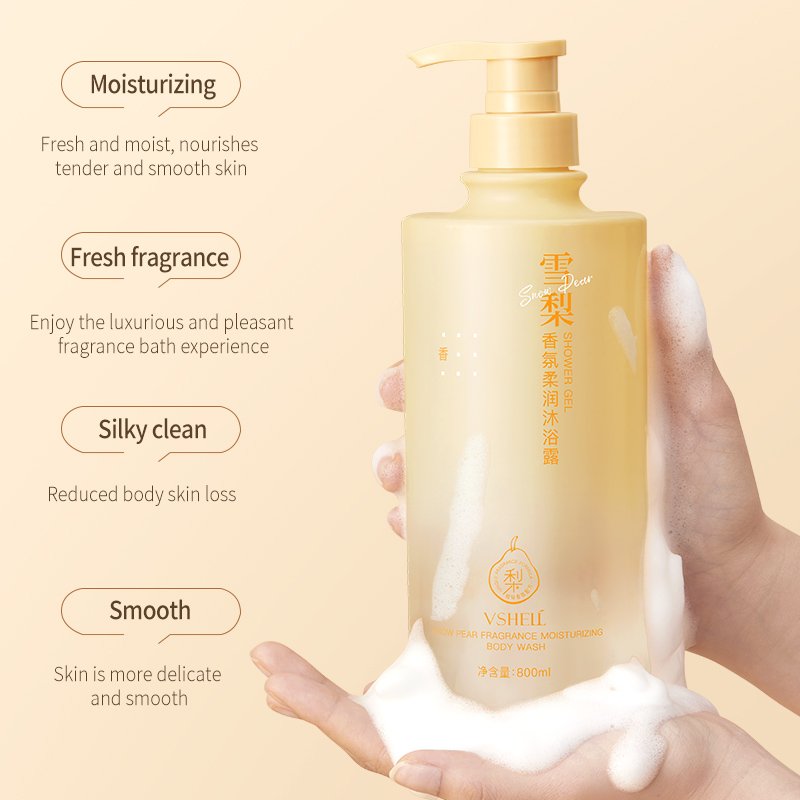 Private Label Pear Moisturizing Body Wash 800ml / 27 fl oz Silky Smooth Clean Refreshing Soft Sodium Hyaluronate Shower Gel