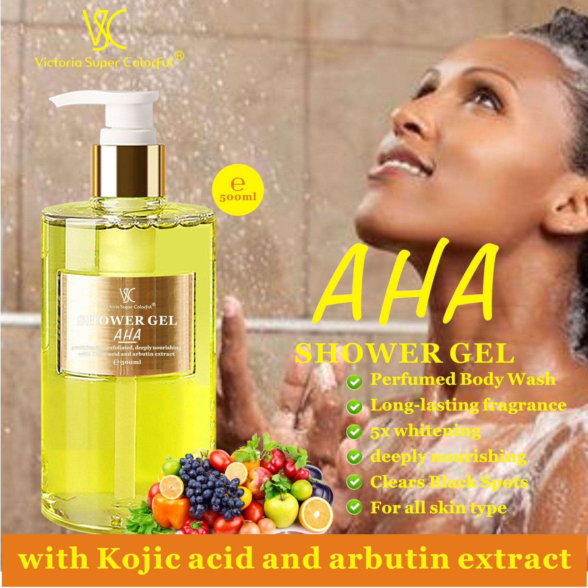 AHA Carrot Turmeric Bath Gel Smooth Foam Rich Moisturizing Whitening Fragrant Body Wash Shower Gel 500ml