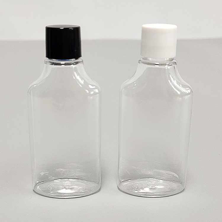 30ml Travel-sized food grade refilled flat shape PET plastic transparent hand sanitizer bottle with lid