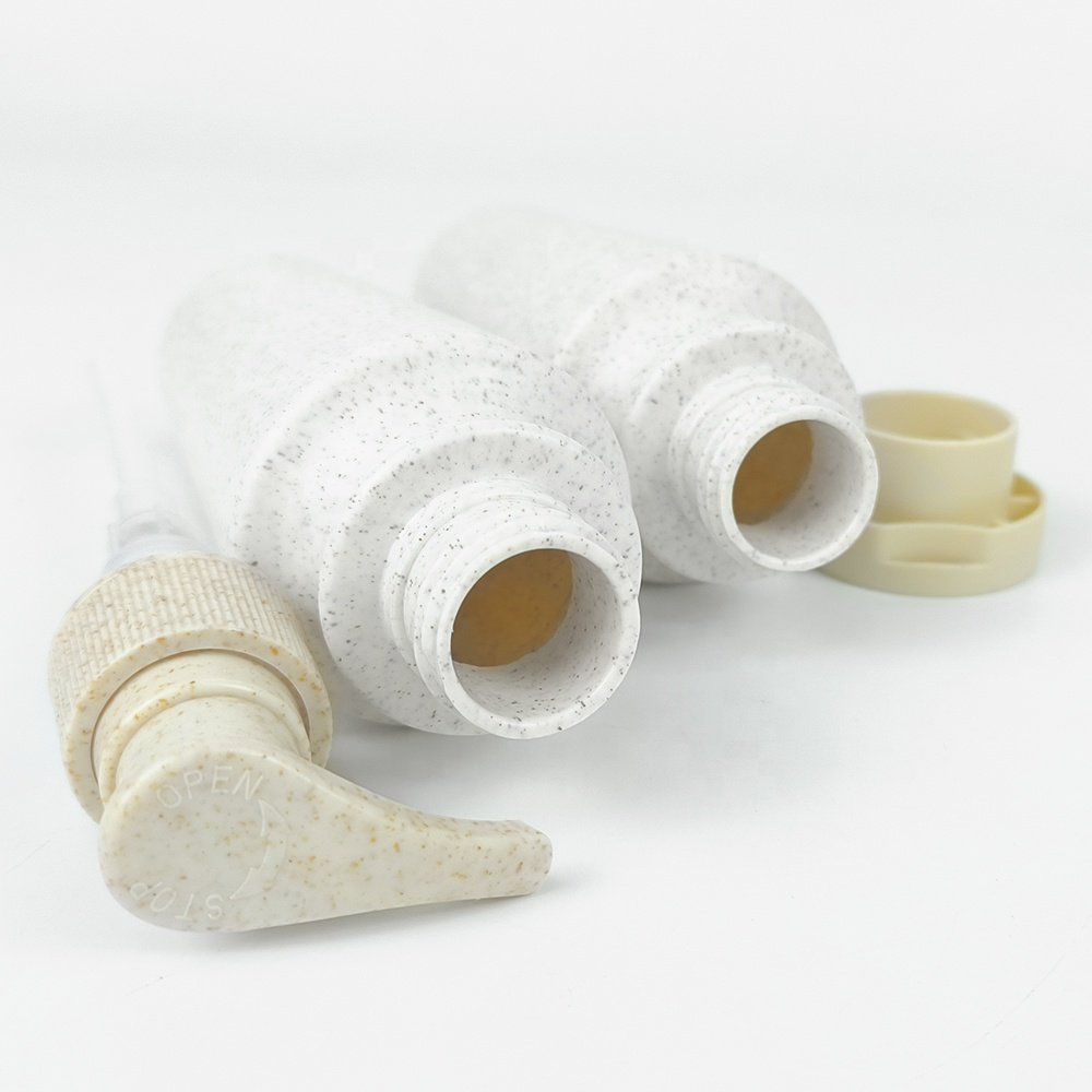 100ml Eco-Friendly Biodegradable Wheat Straw Shampoo Shower Gel Bottles with Press Pump and Screw Cap for Cosmetic Use