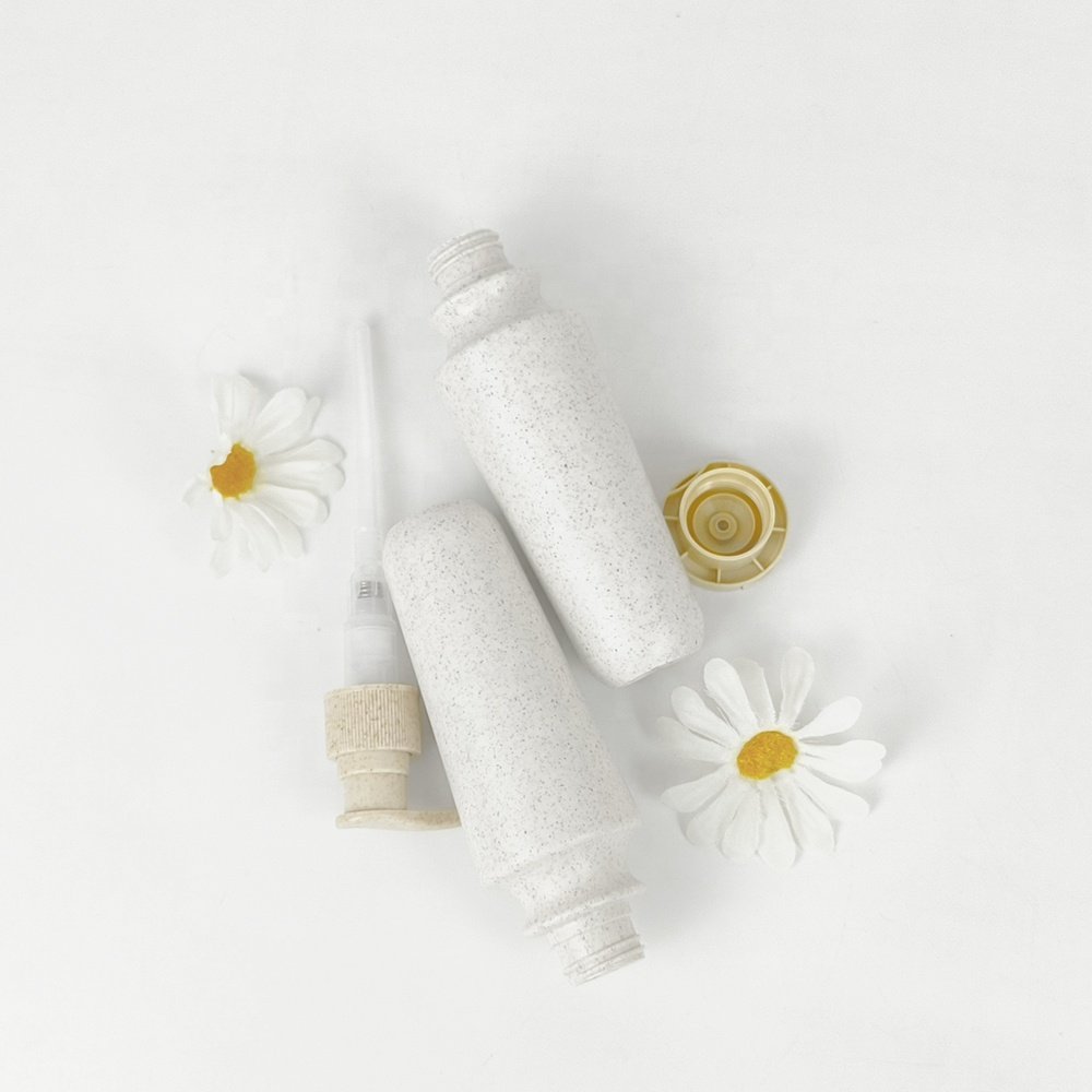 100ml Eco-Friendly Biodegradable Wheat Straw Shampoo Shower Gel Bottles with Press Pump and Screw Cap for Cosmetic Use