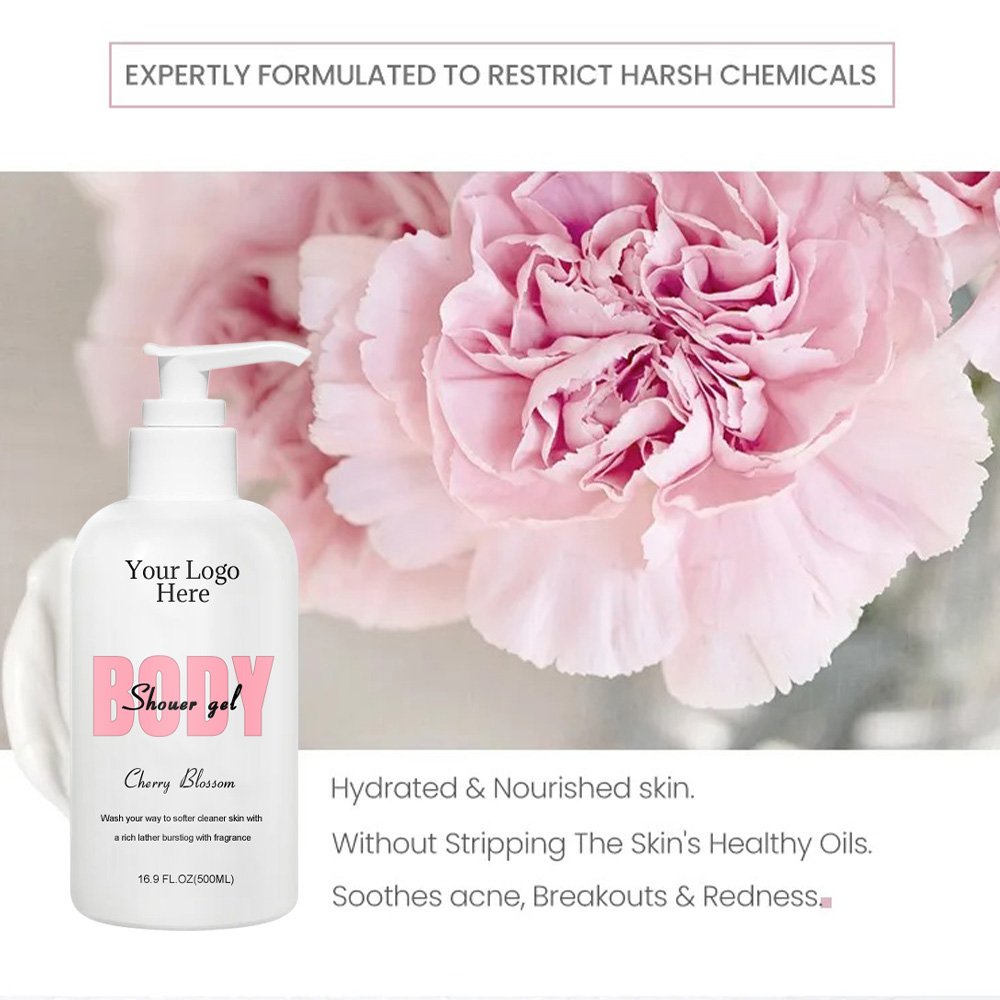 Private Label Eco Friendly Pink Organic Skin Care Whitening Vegan Niacinamide Lightening Shower Gel