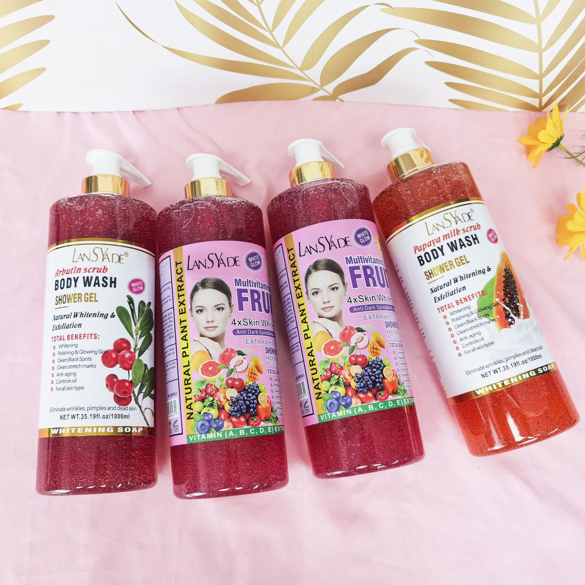 Private Label 500ml Brightening Shower Gel Turmeric Papaya Kojic Acid Lavender Moisturizing Whitening Kiwi Body Wash