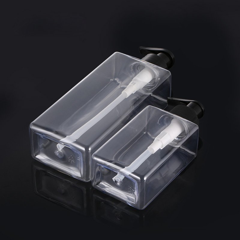 Shower Gel Shampoo Bottle Lotion Pump Bottle Screw Cap Transparent Pet Flat Square Plastic 200ml 300ml 500ml Cosmetic Custom OEM