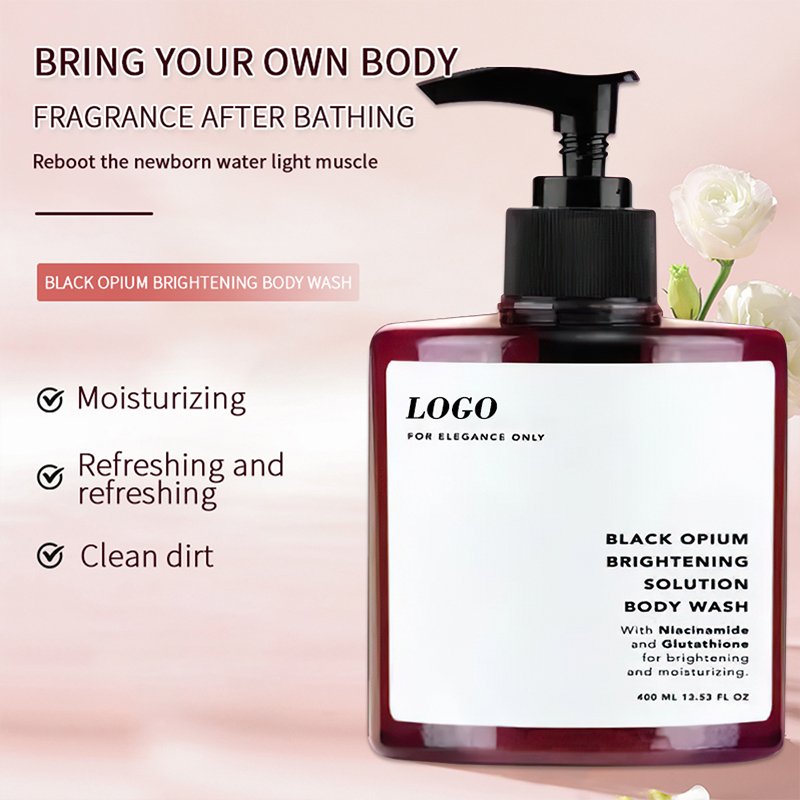 Contains niacinamide and glutathione to brighten moisturize refresh control oil and cleanse dirt whitening body wash shower gel