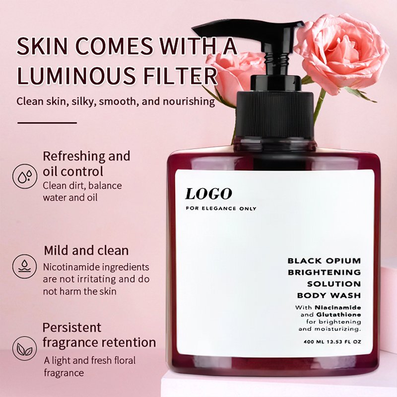 Contains niacinamide and glutathione to brighten moisturize refresh control oil and cleanse dirt whitening body wash shower gel