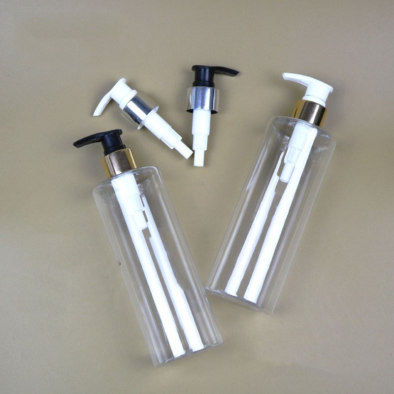 250ml 300ml 500ml flat shoulder plastic packaging bottle golden lotion pump head shower gel shampoo hair conditioner bottles