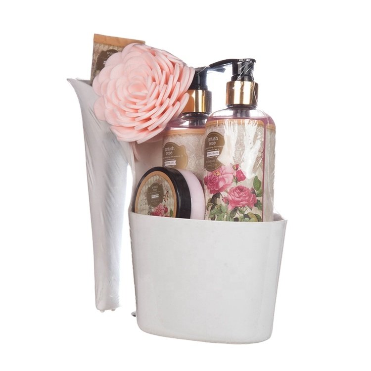 Professional design high heel shoes shape bath bubble set rose flower fragrance body shower gel spa bath gift set