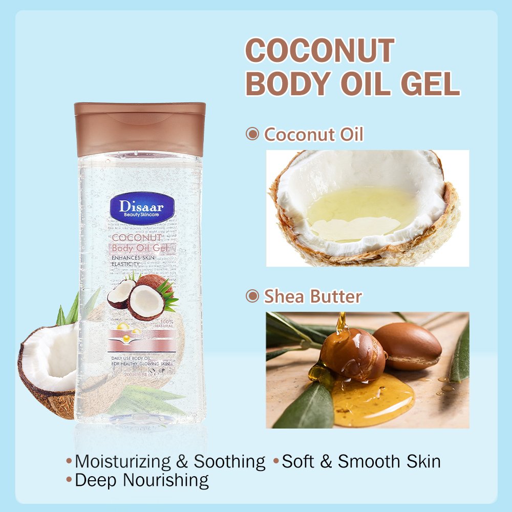 100% Natural Coconut Body Oil Gel Shea Butter Brightening Skin Soothing Moisturizing Body Gel Oil Healthy Skin Care Products
