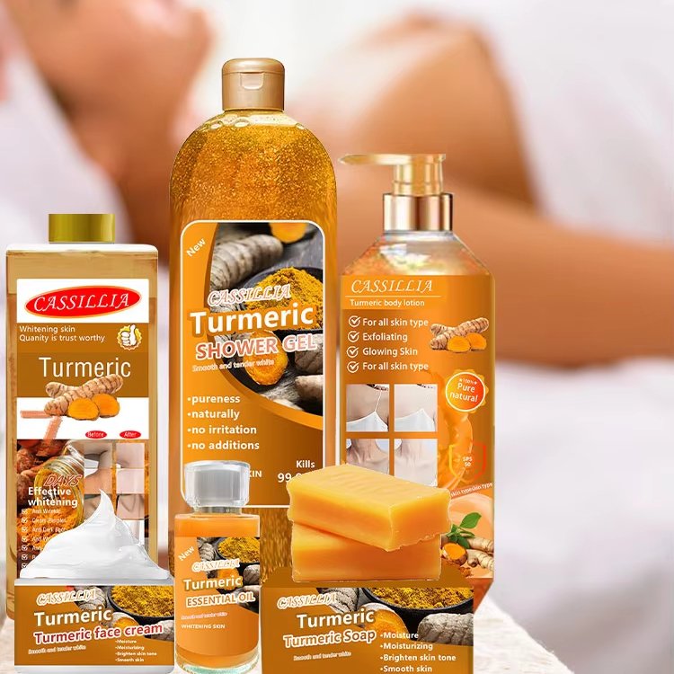 Natural Organic Turmeric Exfoliating Scrub Bath Set For Glowing Skin 7 Days Brightening Face and Body Moisturizing Shower Gel