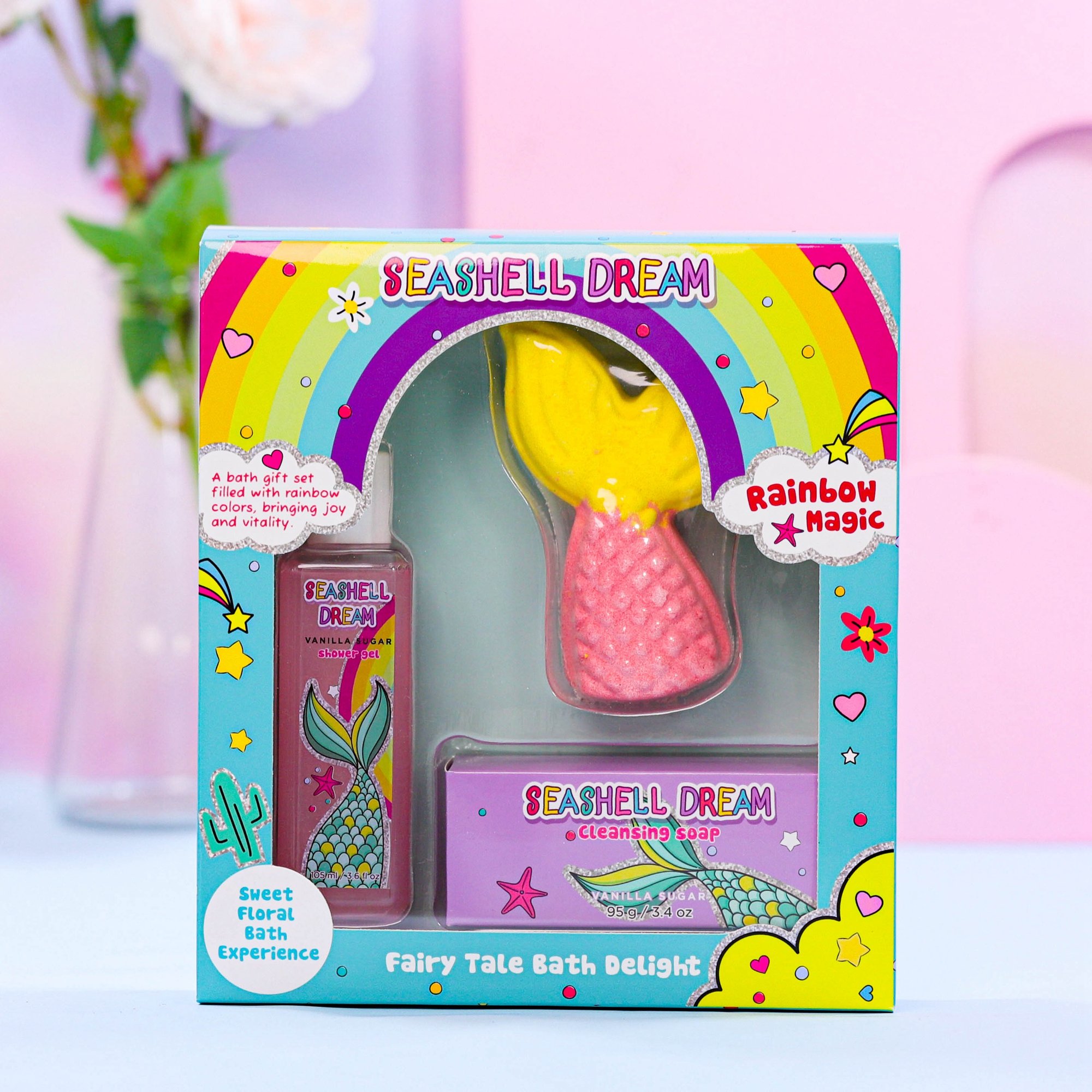 New rainbow magic design 105ML shower gel 95g soap 100g bath bomb girl spa gift sets for women girl