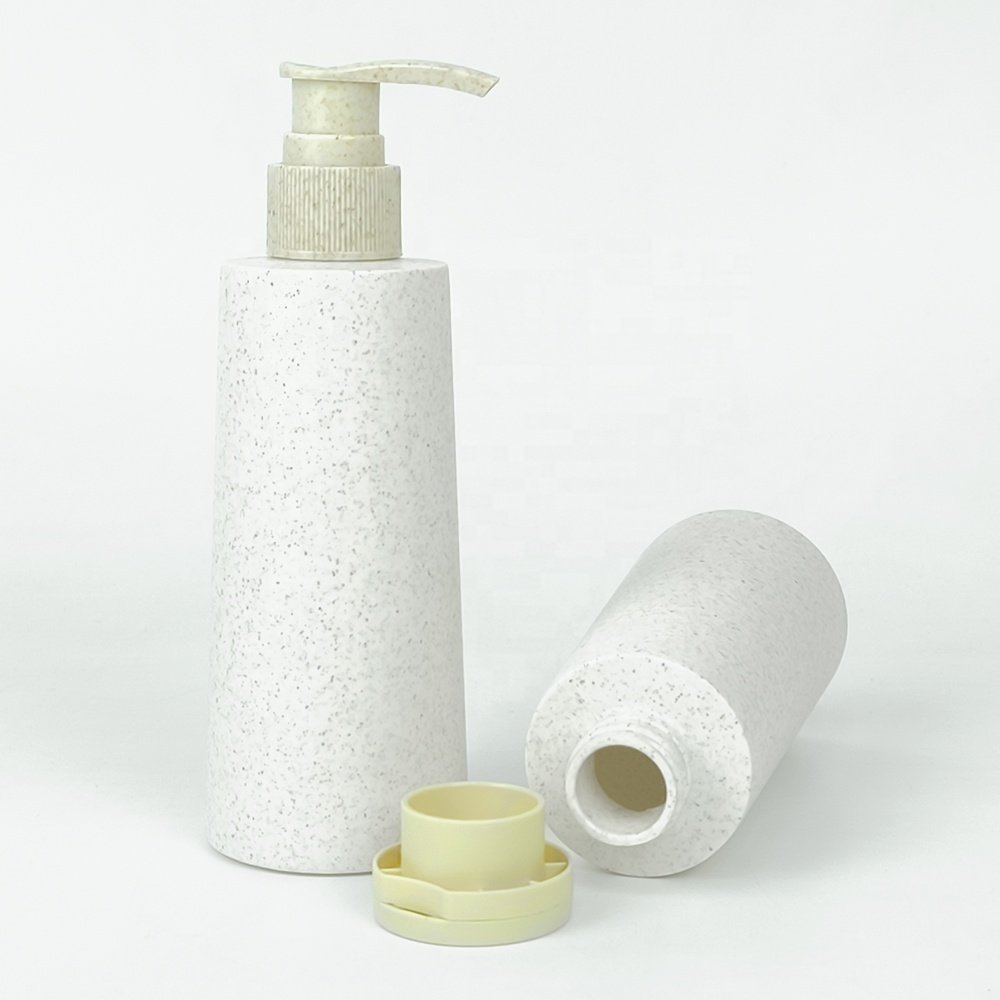 200ml Eco-Friendly Biodegradable Wheat Straw Bottles with Press Pump Screw Cap Shampoo Shower Gel Container for Cosmetic Use