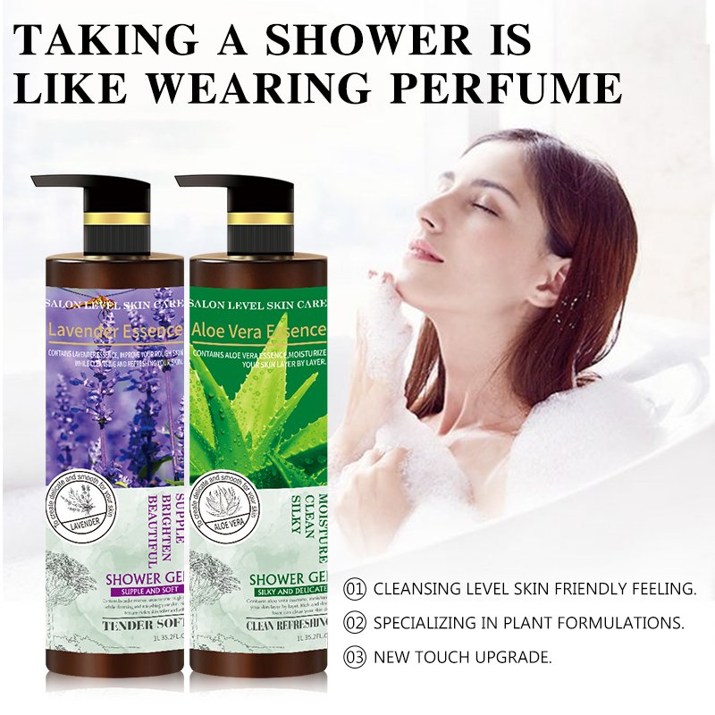 Factory Wholesale 1000ml Aloe Lavender Plant Ingredients Moisturizing Lasting Fragrance Cleansing Body Shower Gel Adults Female