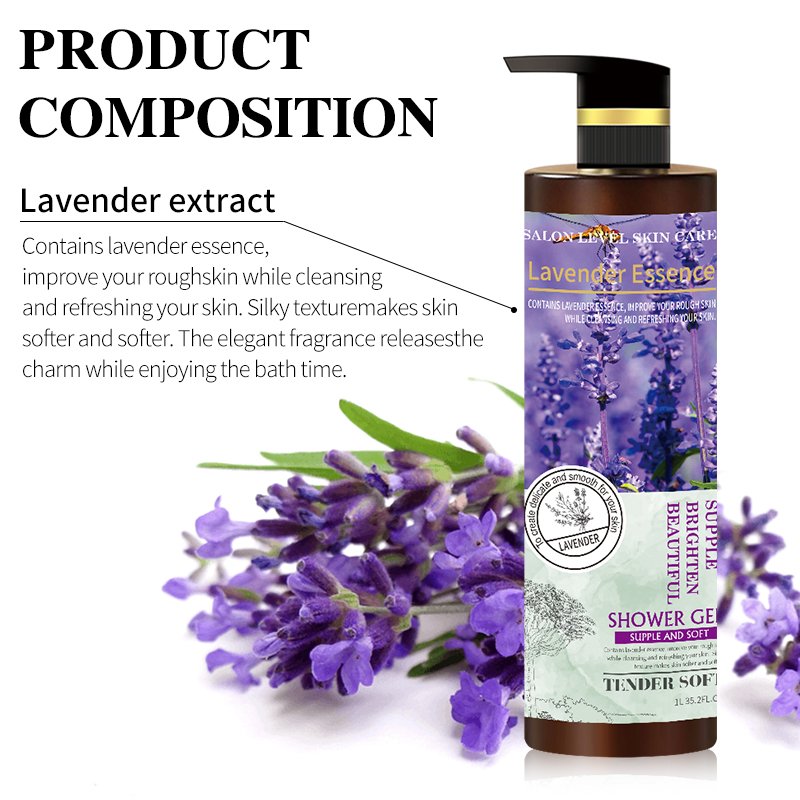 Factory Wholesale 1000ml Aloe Lavender Plant Ingredients Moisturizing Lasting Fragrance Cleansing Body Shower Gel Adults Female