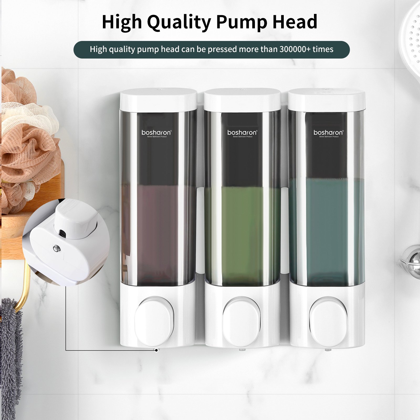 Factory triple soap dispenser three liquid hand hotel plastic manual soap dispenser 3 chamber shampoo shower gel soap dispenser