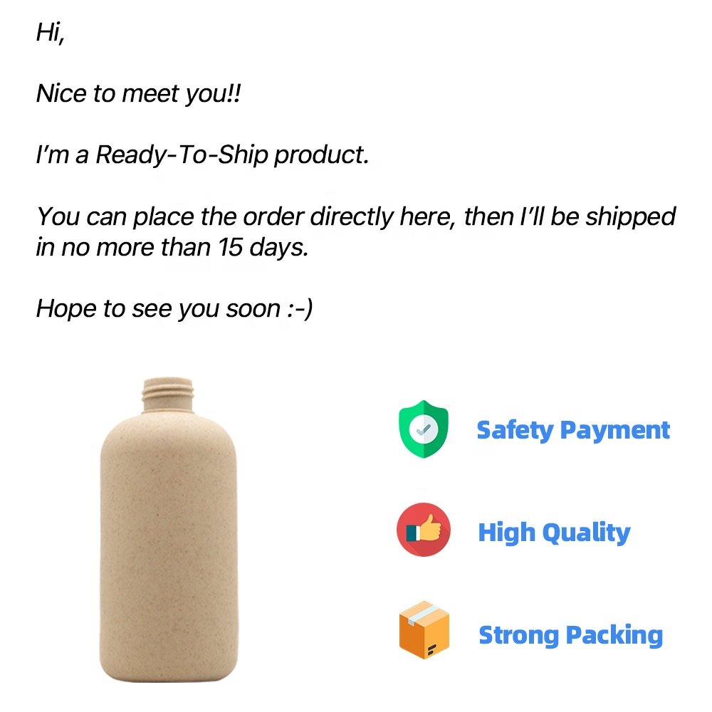 Eco friendly biodegradable container 250ml round shoulder bottle wheat straw recyclable bottles for shower gel shampoo