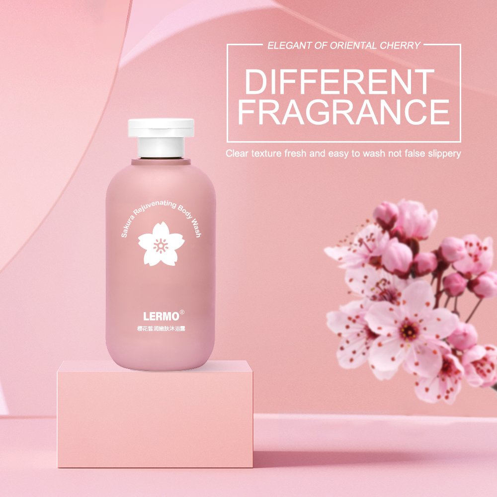 LERMO Wholesale Oem Custom Moisturizing Bath Sakura 320ml 500ml fair moisturizing skin Fragrance Body Wash Shower Gel