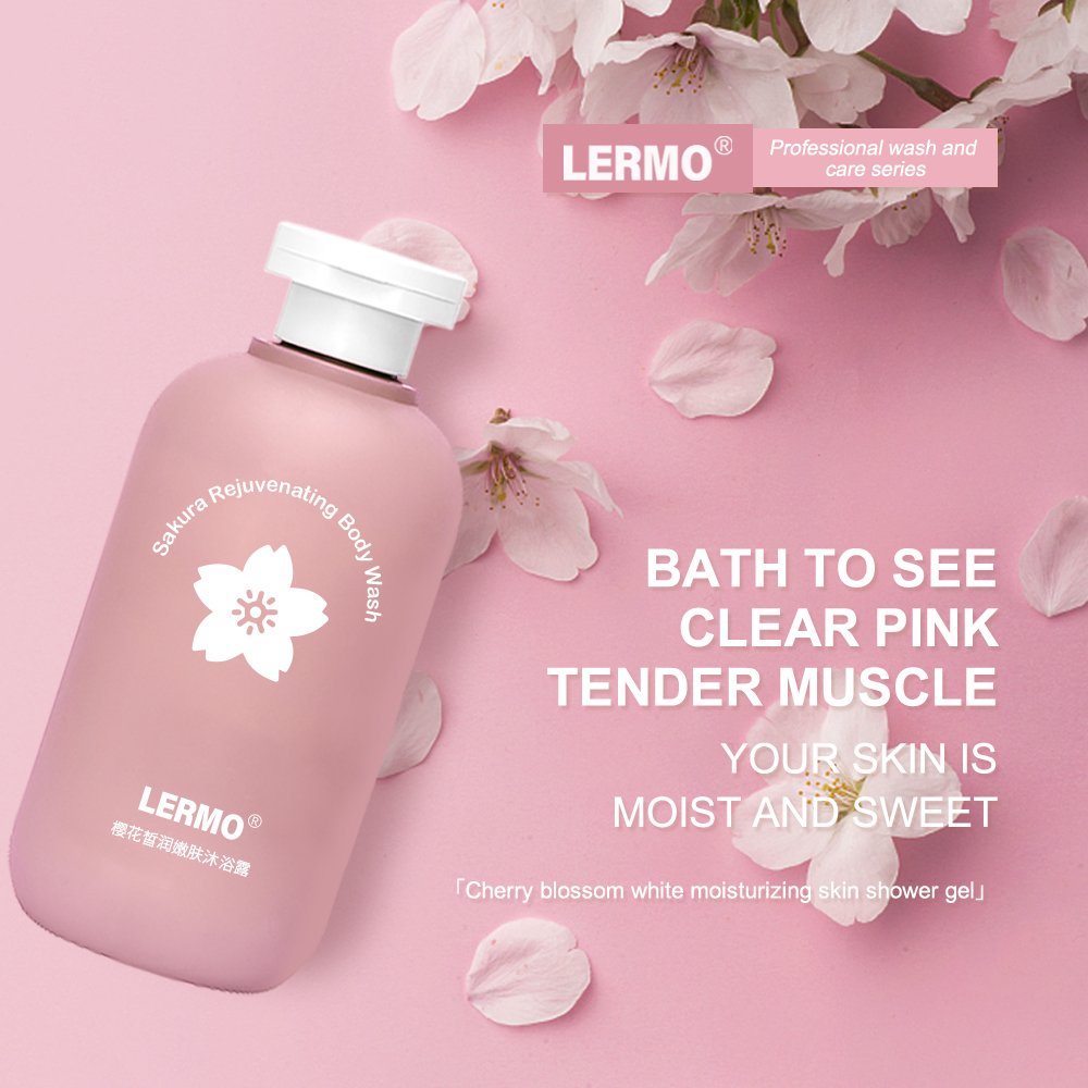 LERMO Wholesale Oem Custom Moisturizing Bath Sakura 320ml 500ml fair moisturizing skin Fragrance Body Wash Shower Gel