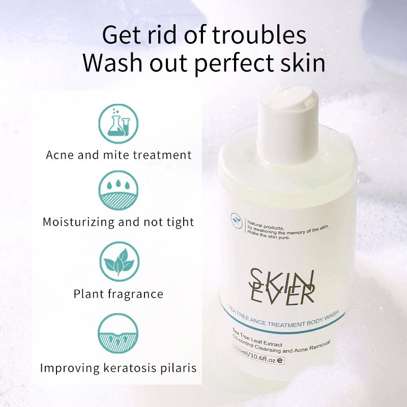 Organic Tea Tree Body Wash Natural Liquid Whitening Moisturizing Lightening Shower Gel with Milk Scent Bubble Feature SKINEVER