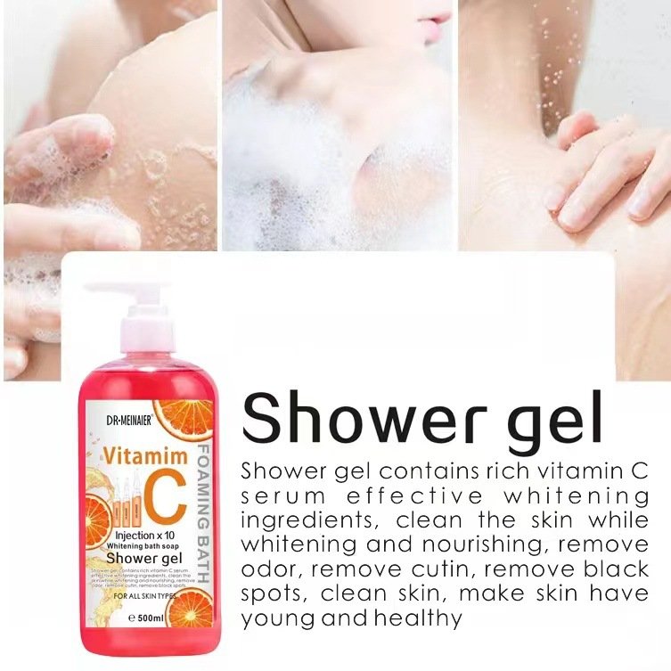 Natural Skincare Vitamin C Shower Gel Whitening Exfoliating Hydrating Scrub Bath Gel