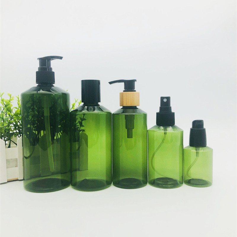 Factory Empty Shampoo Bottles 100ml 200ml 300ml 500ml Pet Plastic Amber Round Shower Gel Bottles With Lotion Pump