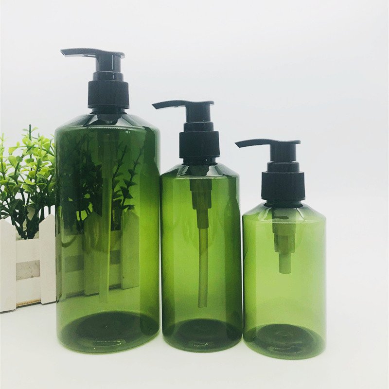 Factory Empty Shampoo Bottles 100ml 200ml 300ml 500ml Pet Plastic Amber Round Shower Gel Bottles With Lotion Pump