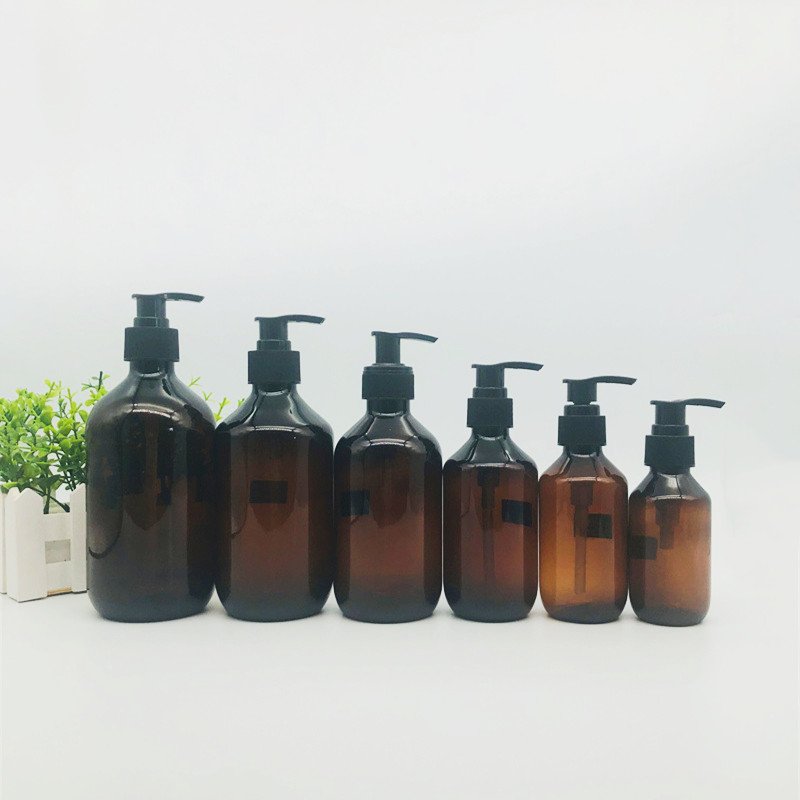 Factory Empty Shampoo Bottles 100ml 200ml 300ml 500ml Pet Plastic Amber Round Shower Gel Bottles With Lotion Pump