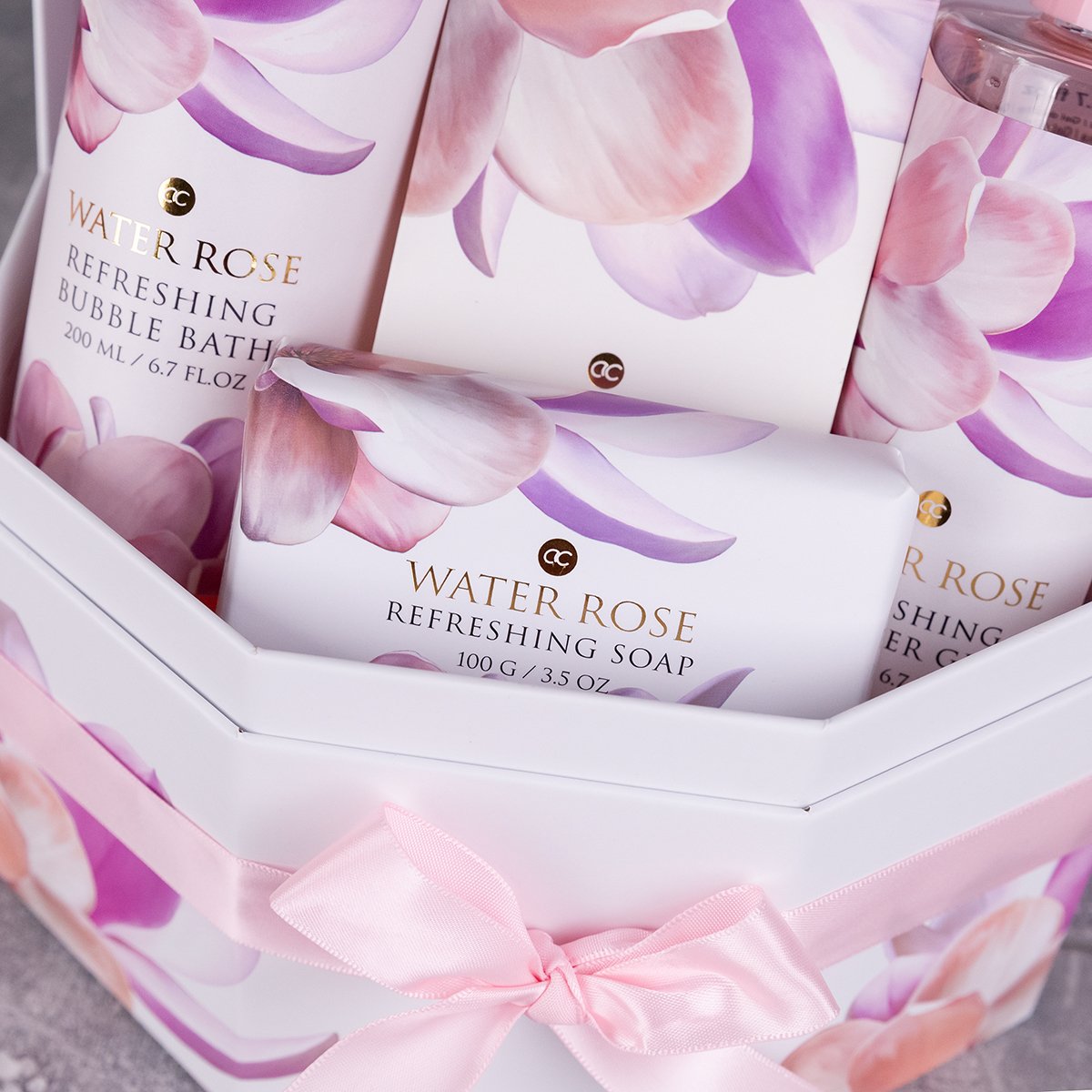 Accentra Brand 200Ml Shower Gel 200Ml Bubble Bath 100G Soap 100G Skin Salt Water Rose Flavor Bath Perfume Set