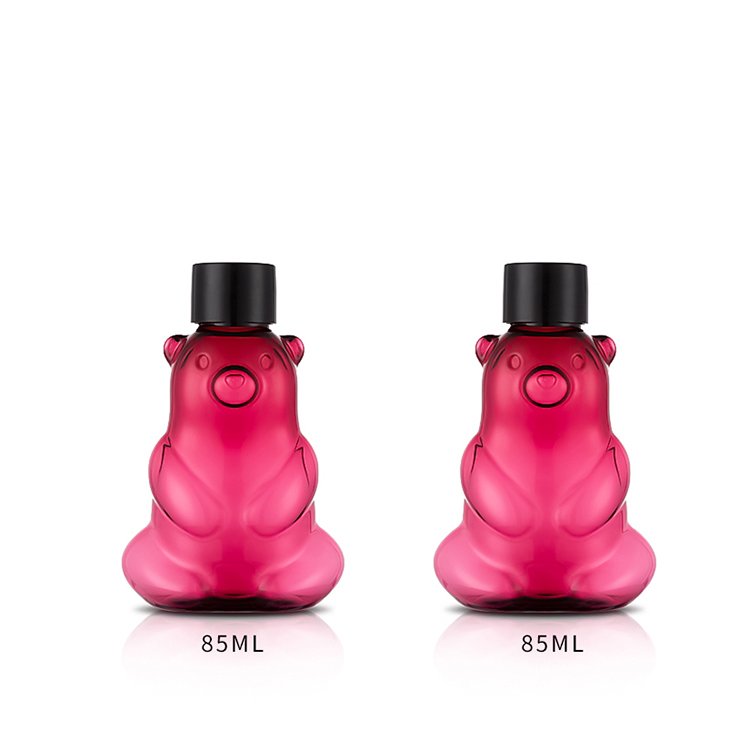Light Red Cute bottle bear shape design shower gel plastic bottle with black pp screw cap for lotion and shampoo bottles