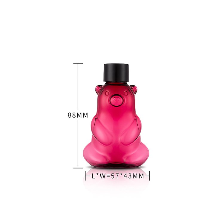 Light Red Cute bottle bear shape design shower gel plastic bottle with black pp screw cap for lotion and shampoo bottles