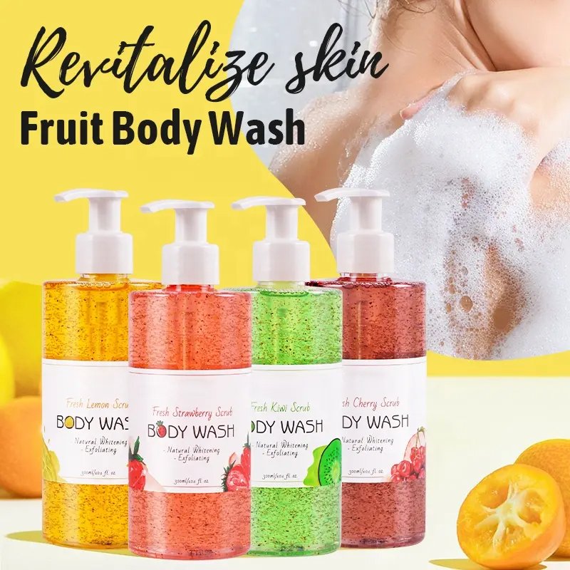 Private Label Natural Organic Body Wash Scrub Fruit Flavor Exfoliating Lightening Whitening Shower Gel