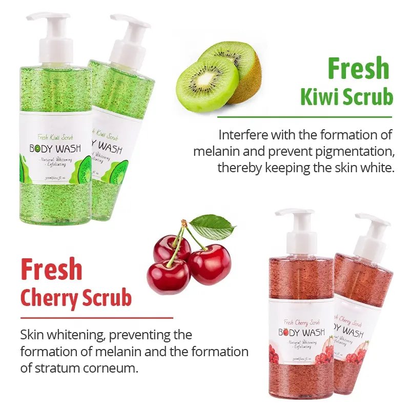 Private Label Natural Organic Body Wash Scrub Fruit Flavor Exfoliating Lightening Whitening Shower Gel