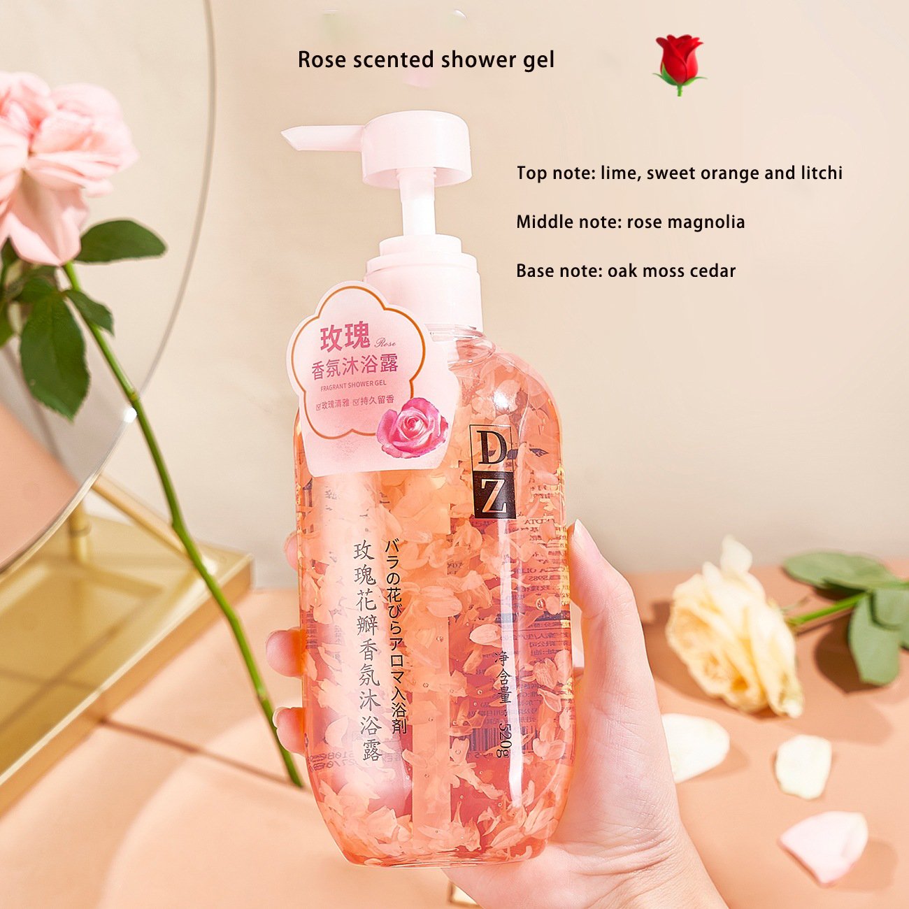 Private Label Floral Body Wash with Flower Petals Body Cleanser Whitening Bath Body Wash Home Floral Fragrance Shower Gel