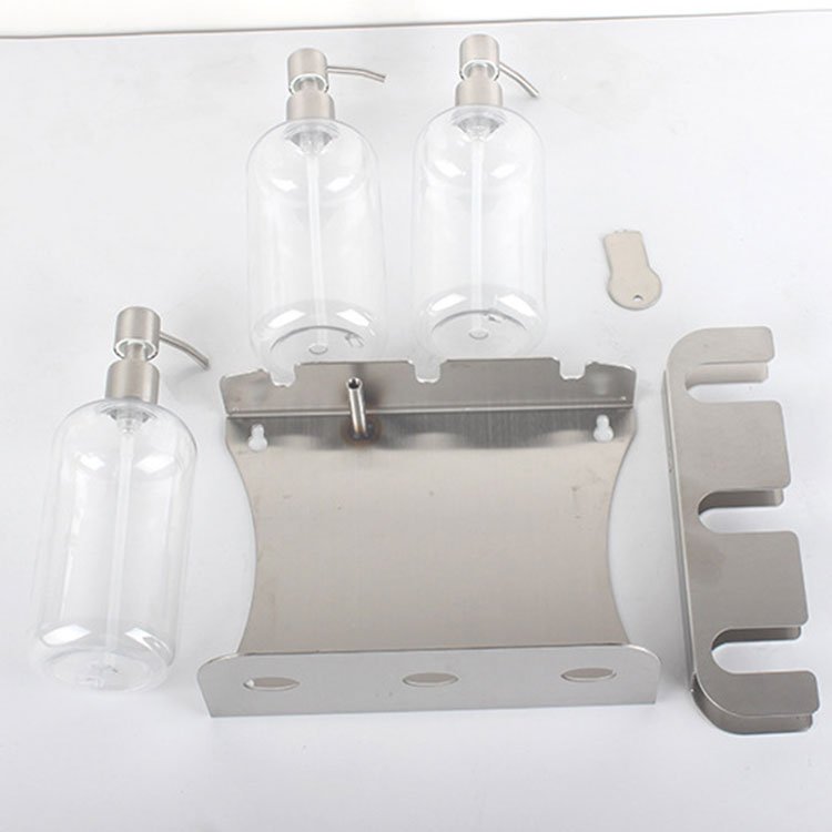 Aluminum Hotel Double Bottle Rack Shampoo Shower Gel Holder Bathroom Bottle Bracket in black