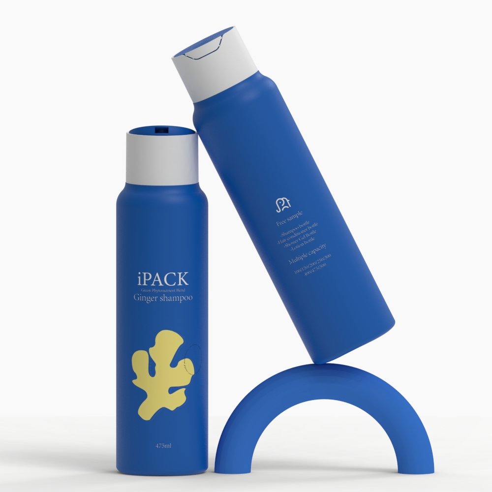 Dark Blue Leak Proof Round Disc Cap Plastic Shampoo 475ml Shower Gel PE Packaging Bottle with Press Cap