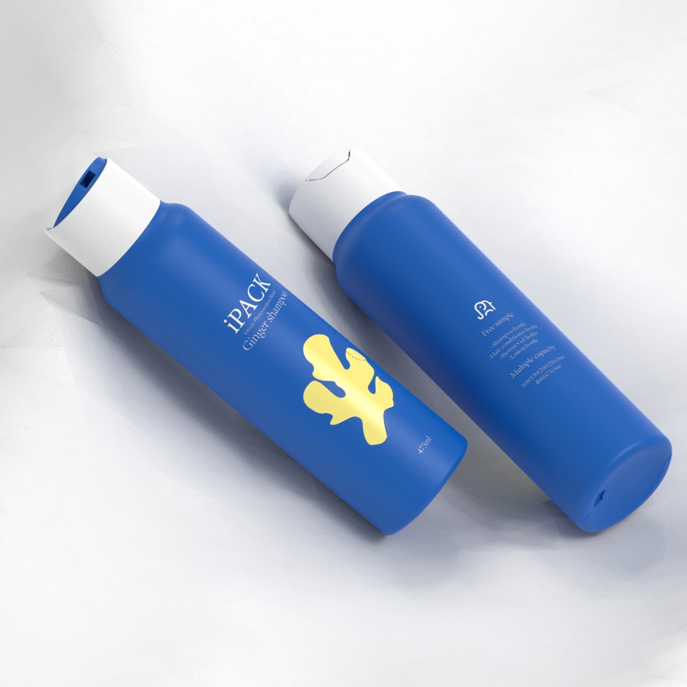 Dark Blue Leak Proof Round Disc Cap Plastic Shampoo 475ml Shower Gel PE Packaging Bottle with Press Cap