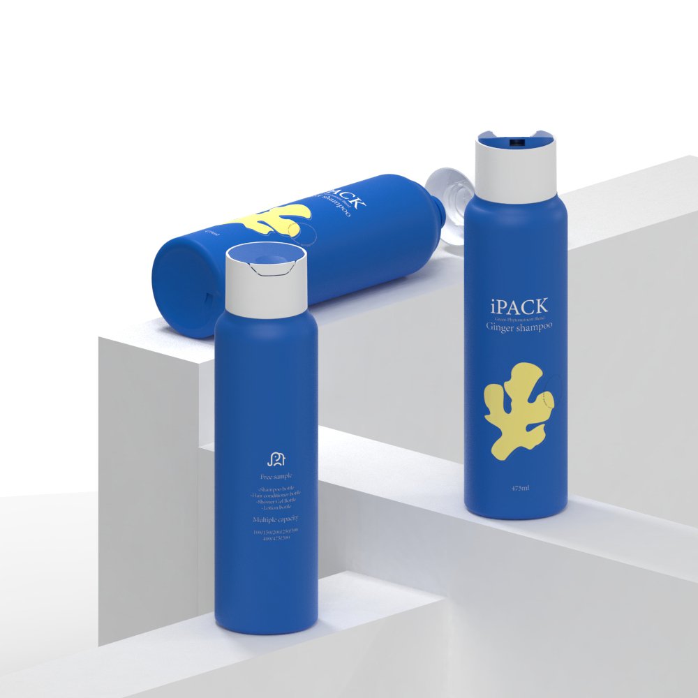 Dark Blue Leak Proof Round Disc Cap Plastic Shampoo 475ml Shower Gel PE Packaging Bottle with Press Cap