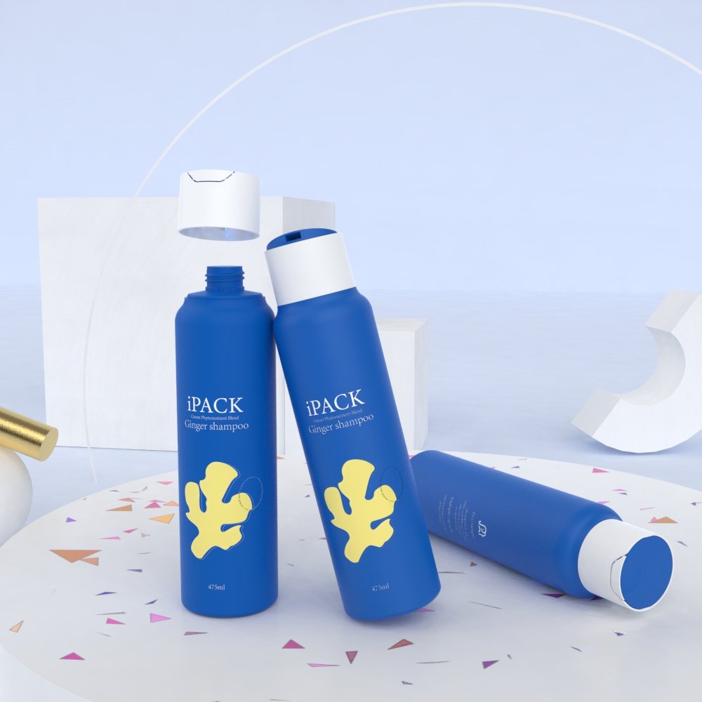 Dark Blue Leak Proof Round Disc Cap Plastic Shampoo 475ml Shower Gel PE Packaging Bottle with Press Cap