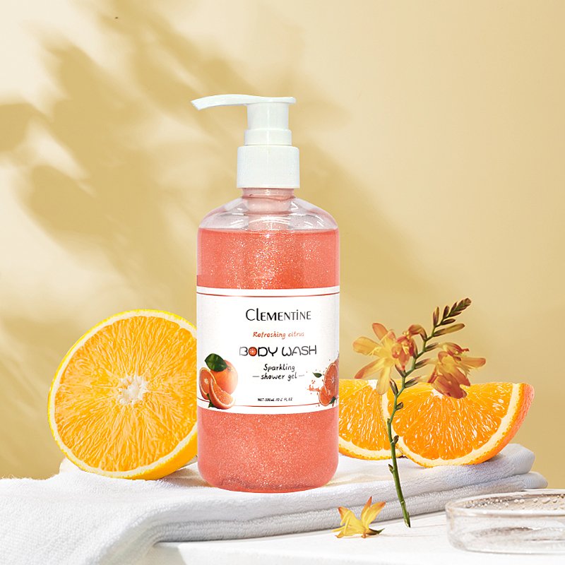 Private label oem perfume bodywash shower gel natural organic citrus scented foam glitter body wash