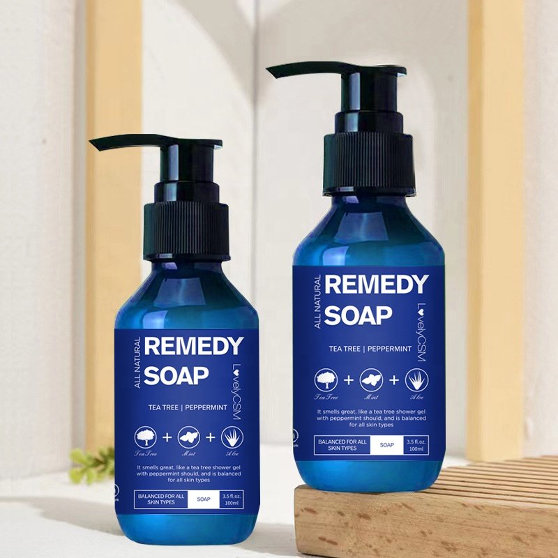 Wholesale OBM ODM Customized Organic Body Bath Shower Gel Peppermint Aloe Vera Skin Whitening with Tea Tree Oil Body Wash Remedy