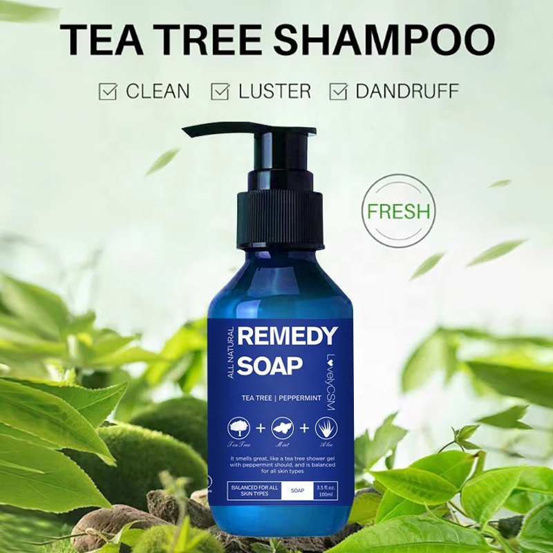 Wholesale OBM ODM Customized Organic Body Bath Shower Gel Peppermint Aloe Vera Skin Whitening with Tea Tree Oil Body Wash Remedy
