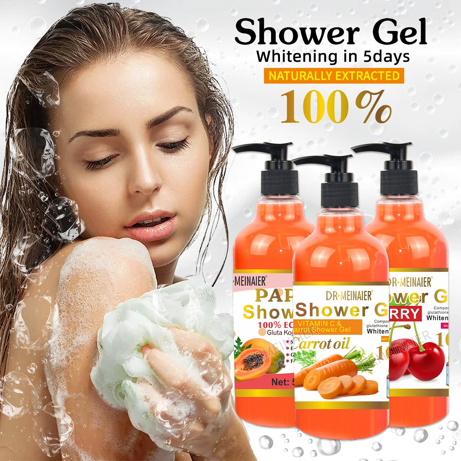 Factory price Vitamin C shower gel turmeric AHA gold body wash whitening scrub exfoliating liquid soap natural skincare