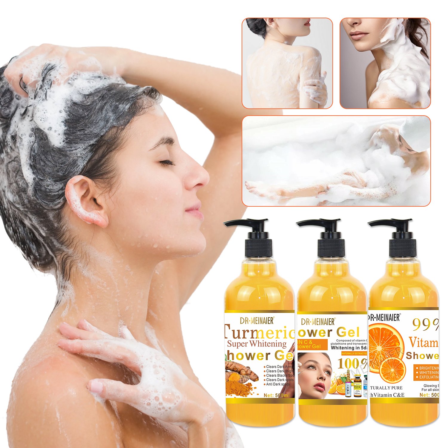 Factory price Vitamin C shower gel turmeric AHA gold body wash whitening scrub exfoliating liquid soap natural skincare