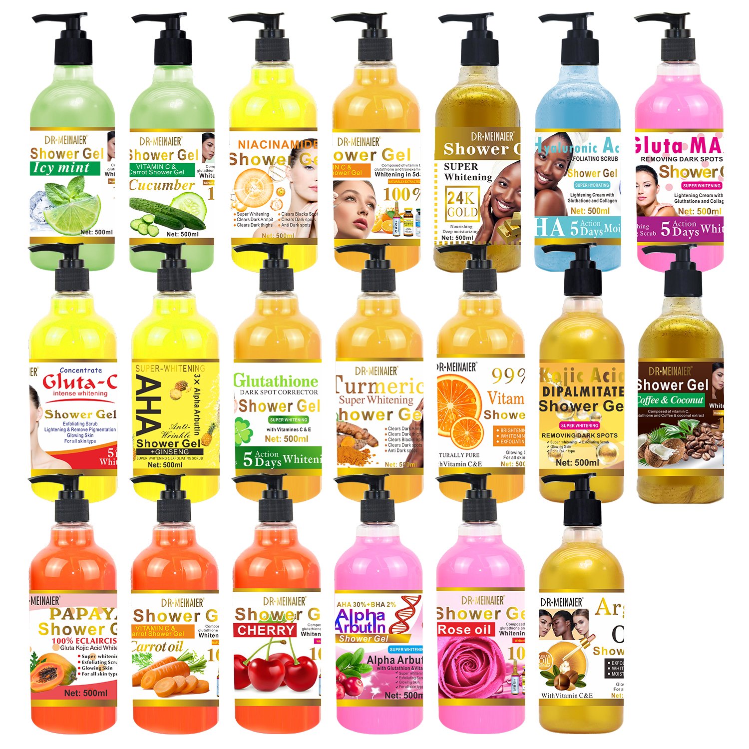 Factory price Vitamin C shower gel turmeric AHA gold body wash whitening scrub exfoliating liquid soap natural skincare