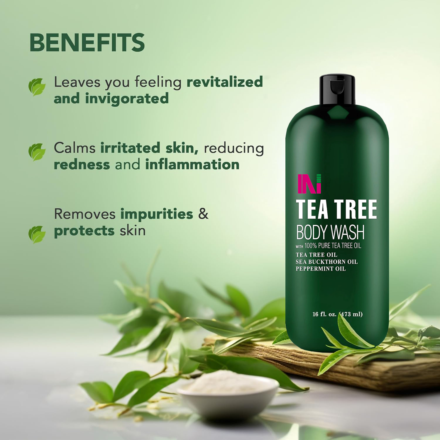 Tea Tree Body Wash Helps with Nails Athletes Foot Ringworms Acne Eczema & Odor Soothes Itching Promotes Healthy Skin shower gel