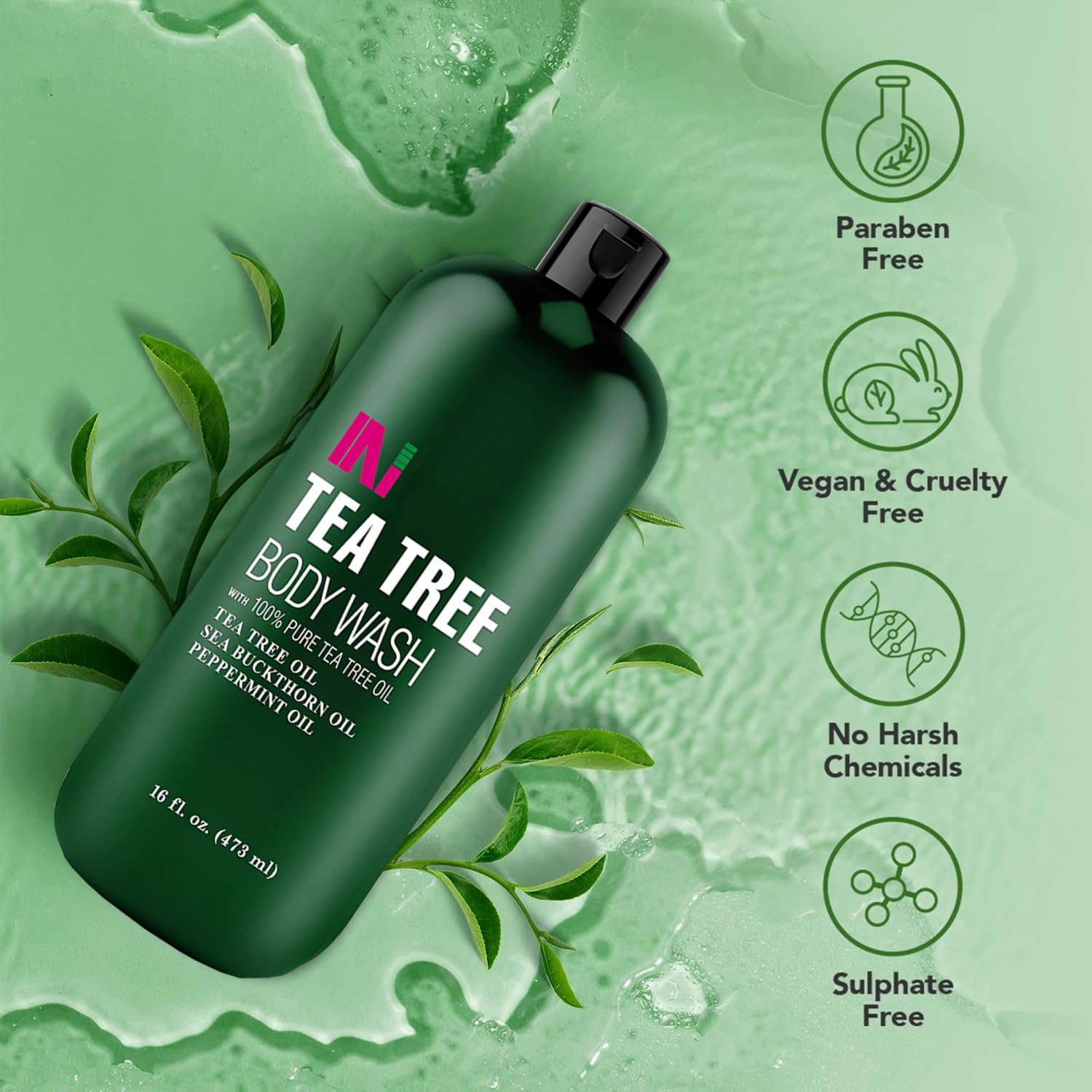 Tea Tree Body Wash Helps with Nails Athletes Foot Ringworms Acne Eczema & Odor Soothes Itching Promotes Healthy Skin shower gel